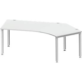 Schäfer Shop Genius Winkelschreibtisch MODENA FLEX 135°, Ansatz rechts, 4-Fuß-Quadratrohr, B 2165 mm, lichtgrau