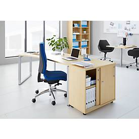 Schäfer Shop Genius Winkelschreibtisch MODENA FLEX, 135°, Bügelfuß, Ansatz links, B, B 2165 mm, Ahorn-Dekor