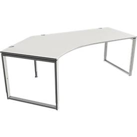 Schäfer Shop Genius Winkelschreibtisch MODENA FLEX, 135°, Bügelfuß, Ansatz links, B, B 2165 mm, lichtgrau