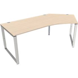 Schäfer Shop Genius Winkelschreibtisch MODENA FLEX, 135°, Bügelfuß, Ansatz rechts, B, B 2165 mm, Ahorn-Dekor