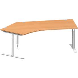 Schäfer Shop Genius Winkelschreibtisch MODENA FLEX 135°, T-Fuß-Rundrohr, B 2165 mm, Ansatz links, Buche/weißalu