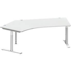 Schäfer Shop Genius Winkelschreibtisch MODENA FLEX 135°, T-Fuß-Rundrohr, B 2165 mm, Ansatz links, lichtgrau/weißalu