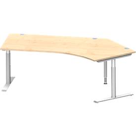 Schäfer Shop Genius Winkelschreibtisch MODENA FLEX 135°, T-Fuß-Rundrohr, B 2165 mm, Ansatz rechts, Ahorn/weißalu