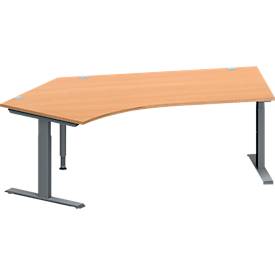 Schäfer Shop Genius Winkelschreibtisch MODENA FLEX, 135° Winkel links, T-Fuß Rechteckrohr, B 2165 x T 800/800 x H 650-850 mm, Buche/anthrazit