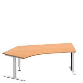 Schäfer Shop Genius Winkelschreibtisch MODENA FLEX, 135° Winkel links, T-Fuß Rechteckrohr, B 2165 x T 800/800 x H 650-850 mm, Buche/weißalu