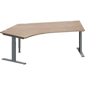 Schäfer Shop Genius Winkelschreibtisch MODENA FLEX, 135° Winkel links, T-Fuß Rechteckrohr, B 2165 x T 800/800 x H 650-850 mm, Eiche/anthrazit