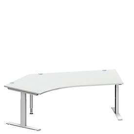 Schäfer Shop Genius Winkelschreibtisch MODENA FLEX, 135° Winkel links, T-Fuß Rechteckrohr, B 2165 x T 800/800 x H 650-850 mm, lichtgrau/weißalu