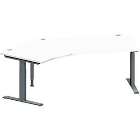 Schäfer Shop Genius Winkelschreibtisch MODENA FLEX, 135° Winkel links, T-Fuß Rechteckrohr, B 2165 x T 800/800 x H 650-850 mm, weiß/anthrazit