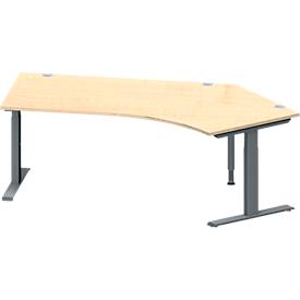 Schäfer Shop Genius Winkelschreibtisch MODENA FLEX, 135° Winkel rechts, T-Fuß Rechteckrohr, B 2165 x T 800/800 x H 650-850 mm, Ahorn/anthrazit