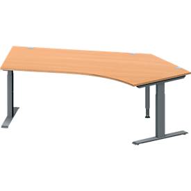 Schäfer Shop Genius Winkelschreibtisch MODENA FLEX, 135° Winkel rechts, T-Fuß Rechteckrohr, B 2165 x T 800/800 x H 650-850 mm, Buche/anthrazit