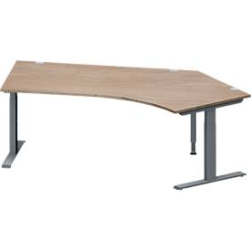Schäfer Shop Genius Winkelschreibtisch MODENA FLEX, 135° Winkel rechts, T-Fuß Rechteckrohr, B 2165 x T 800/800 x H 650-850 mm, Eiche/anthrazit