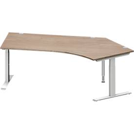 Schäfer Shop Genius Winkelschreibtisch MODENA FLEX, 135° Winkel rechts, T-Fuß Rechteckrohr, B 2165 x T 800/800 x H 650-850 mm, Eiche/weißalu