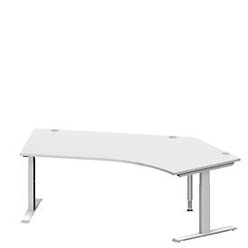 Schäfer Shop Genius Winkelschreibtisch MODENA FLEX, 135° Winkel rechts, T-Fuß Rechteckrohr, B 2165 x T 800/800 x H 650-850 mm, lichtgrau/weißalu