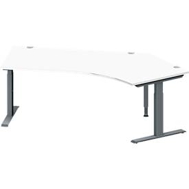 Schäfer Shop Genius Winkelschreibtisch MODENA FLEX, 135° Winkel rechts, T-Fuß Rechteckrohr, B 2165 x T 800/800 x H 650-850 mm, weiß/anthrazit