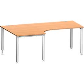 Schäfer Shop Genius Winkelschreibtisch MODENA FLEX 90°, Ansatz links, 4-Fuß-Quadratrohr, B 2000 mm, buche/weiß