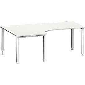 Schäfer Shop Genius Winkelschreibtisch MODENA FLEX 90°, Ansatz links, 4-Fuß-Quadratrohr, B 2000 mm, lichtgrau