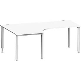 Schäfer Shop Genius Winkelschreibtisch MODENA FLEX 90°, Ansatz links, 4-Fuß-Quadratrohr, B 2000 mm, weiß/weiß