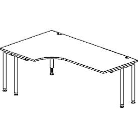 Schäfer Shop Genius Winkelschreibtisch MODENA FLEX 90°, Ansatz links, beidseitig, verkürzte Seitenteile, 4-Fuß-Rundrohr, Ahorn-Dekor 