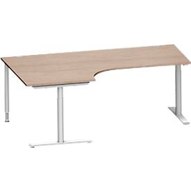 Schäfer Shop Genius Winkelschreibtisch MODENA FLEX 90°, Ansatz links, T-Fuß-Rundrohr, B 2000 mm, Eiche-Dekor/weißalu