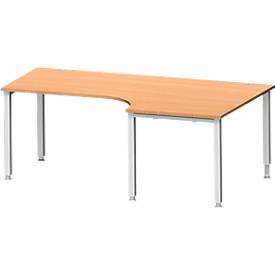 Schäfer Shop Genius Winkelschreibtisch MODENA FLEX 90°, Ansatz rechts, 4-Fuß-Quadratrohr, B 2000 mm, buche/weiß