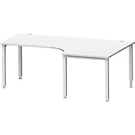 Schäfer Shop Genius Winkelschreibtisch MODENA FLEX 90°, Ansatz rechts, 4-Fuß-Quadratrohr, B 2000 mm, lichtgrau