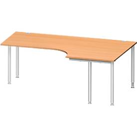 Schäfer Shop Genius Winkelschreibtisch MODENA FLEX 90°, Ansatz rechts, beidseitig, verkürzte Seitenteile, 4-Fuß-Rundrohr, Buche-Dekor 