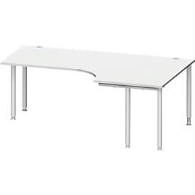 Schäfer Shop Genius Winkelschreibtisch MODENA FLEX 90°, Ansatz rechts, beidseitig, verkürzte Seitenteile, 4-Fuß-Rundrohr, lichtgrau 