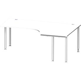 Schäfer Shop Genius Winkelschreibtisch MODENA FLEX 90°, Ansatz rechts, beidseitig, verkürzte Seitenteile, 4-Fuß-Rundrohr, weiß 