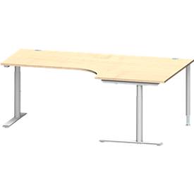 Schäfer Shop Genius Winkelschreibtisch MODENA FLEX 90°, Ansatz rechts, C-Fuß-Rundrohr, B 2000 mm, ahorn/weiß