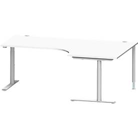 Schäfer Shop Genius Winkelschreibtisch MODENA FLEX 90°, Ansatz rechts, C-Fuß-Rundrohr, B 2000 mm, weiß/weiß