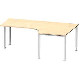Schäfer Shop Genius Winkelschreibtisch MODENA FLEX 90°, Ansatz rechts, einseitig, verkürzte Seitenteile, 4-Fuß-Rundrohr, Ahorn-Dekor/weißaluminium