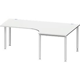 Schäfer Shop Genius Winkelschreibtisch MODENA FLEX 90°, Ansatz rechts, einseitig, verkürzte Seitenteile, 4-Fuß-Rundrohr, lichtgrau 