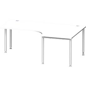 Schäfer Shop Genius Winkelschreibtisch MODENA FLEX 90°, Ansatz rechts, einseitig, verkürzte Seitenteile, 4-Fuß-Rundrohr, weiß 