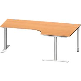 Schäfer Shop Genius Winkelschreibtisch MODENA FLEX 90°, Ansatz rechts, T-Fuß-Rundrohr, B 2000 mm, buche/weiß