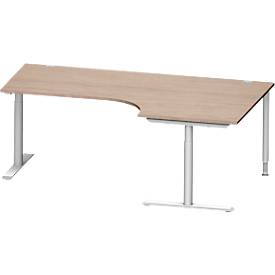 Schäfer Shop Genius Winkelschreibtisch MODENA FLEX 90°, Ansatz rechts, T-Fuß-Rundrohr, B 2000 mm, Eiche-Dekor/weißalu