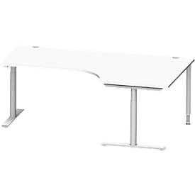 Schäfer Shop Genius Winkelschreibtisch MODENA FLEX 90°, Ansatz rechts, T-Fuß-Rundrohr, B 2000 mm, weiß/weiß