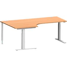 Schäfer Shop Genius Winkelschreibtisch MODENA FLEX 90°, C-Fuß-Rechteckrohr, B 2000 mm, Ansatz links, Buche/weißalu