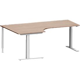 Schäfer Shop Genius Winkelschreibtisch MODENA FLEX 90°, C-Fuß-Rechteckrohr, B 2000 mm, Ansatz links, Eiche-Dekor/weißalu