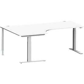 Schäfer Shop Genius Winkelschreibtisch MODENA FLEX 90°, C-Fuß-Rechteckrohr, B 2000 mm, Ansatz links, weiß/weißalu