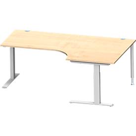 Schäfer Shop Genius Winkelschreibtisch MODENA FLEX 90°, C-Fuß-Rechteckrohr, B 2000 mm, Ansatz rechts, Ahorn/weißalu
