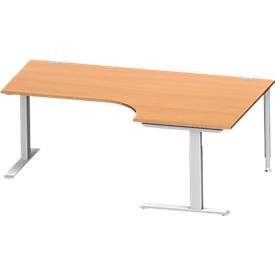 Schäfer Shop Genius Winkelschreibtisch MODENA FLEX 90°, C-Fuß-Rechteckrohr, B 2000 mm, Ansatz rechts, Buche/weißalu