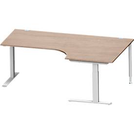 Schäfer Shop Genius Winkelschreibtisch MODENA FLEX 90°, C-Fuß-Rechteckrohr, B 2000 mm, Ansatz rechts, Eiche-Dekor/weißalu