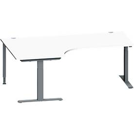 Schäfer Shop Genius Winkelschreibtisch MODENA FLEX, 90° Winkel links, T-Fuß Rechteckrohr, B 2000 x T 1200/800 x H 650-850 mm, weiß/anthrazit