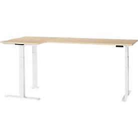 Schäfer Shop Genius Winkelschreibtisch Modena Flex, elektrisch höhenverstellbar, 90° Winkel beidseitig, B 2000 x T 1600 mm, Ahorn/weiß