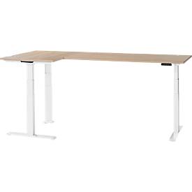Schäfer Shop Genius Winkelschreibtisch Modena Flex, elektrisch höhenverstellbar, 90° Winkel beidseitig, B 2000 x T 1600 mm, Eiche/weiß