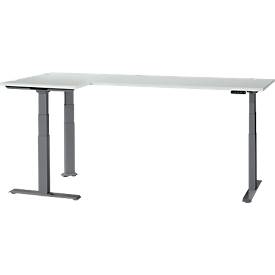 Schäfer Shop Genius Winkelschreibtisch Modena Flex, elektrisch höhenverstellbar, 90° Winkel beidseitig, B 2000 x T 1600 mm, lichtgrau/anthrazit