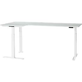 Schäfer Shop Genius Winkelschreibtisch Modena Flex, elektrisch höhenverstellbar, 90° Winkel beidseitig, B 2000 x T 1600 mm, lichtgrau/weiß