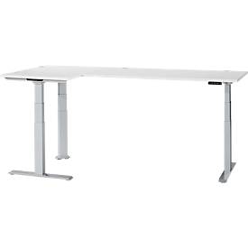 Schäfer Shop Genius Winkelschreibtisch Modena Flex, elektrisch höhenverstellbar, 90° Winkel beidseitig, B 2000 x T 1600 mm, weiß/weißaluminium