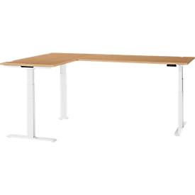 Schäfer Shop Genius Winkelschreibtisch Modena Flex, elektrisch höhenverstellbar, 90° Winkel beidseitig, B 2000 x T 2000 mm, Buche/weiß