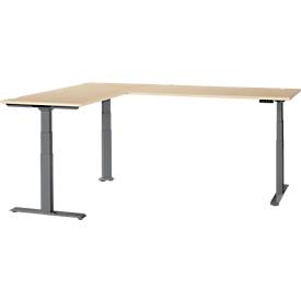 Schäfer Shop Genius Winkelschreibtisch Modena Flex, elektrisch höhenverstellbar, 90° Winkel beidseitig, B 2000 x T 2400 mm, Ahorn/anthrazit